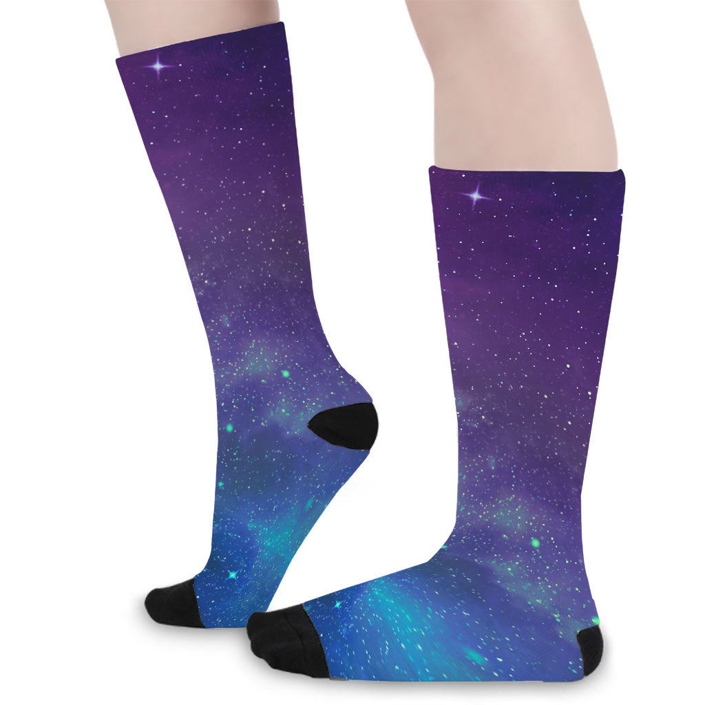 Purple Turquoise Galaxy Space Print Long Socks