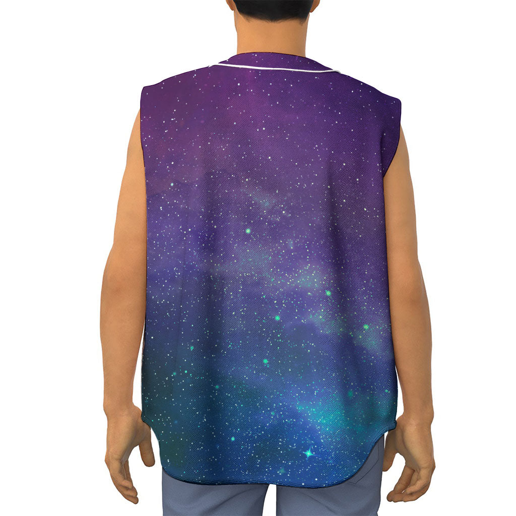 Purple Turquoise Galaxy Space Print Sleeveless Baseball Jersey