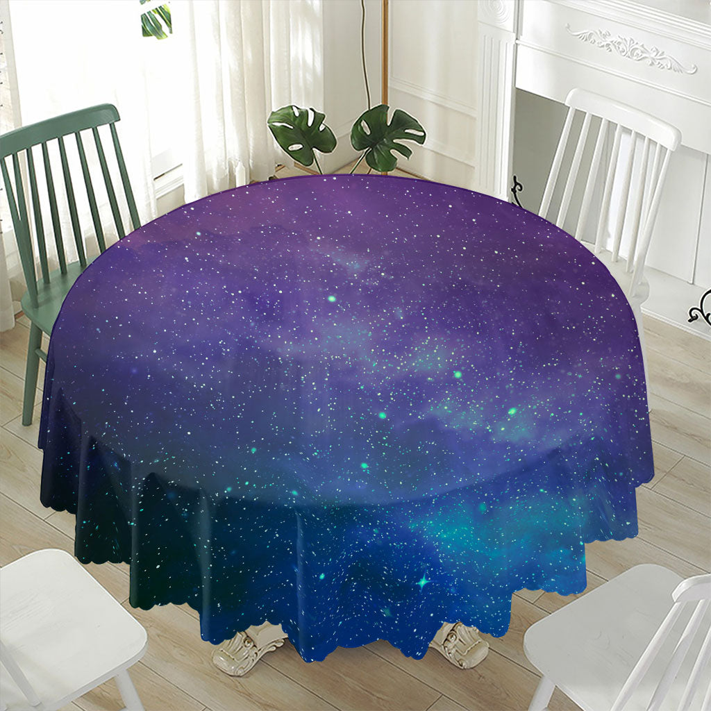 Purple Turquoise Galaxy Space Print Waterproof Round Tablecloth