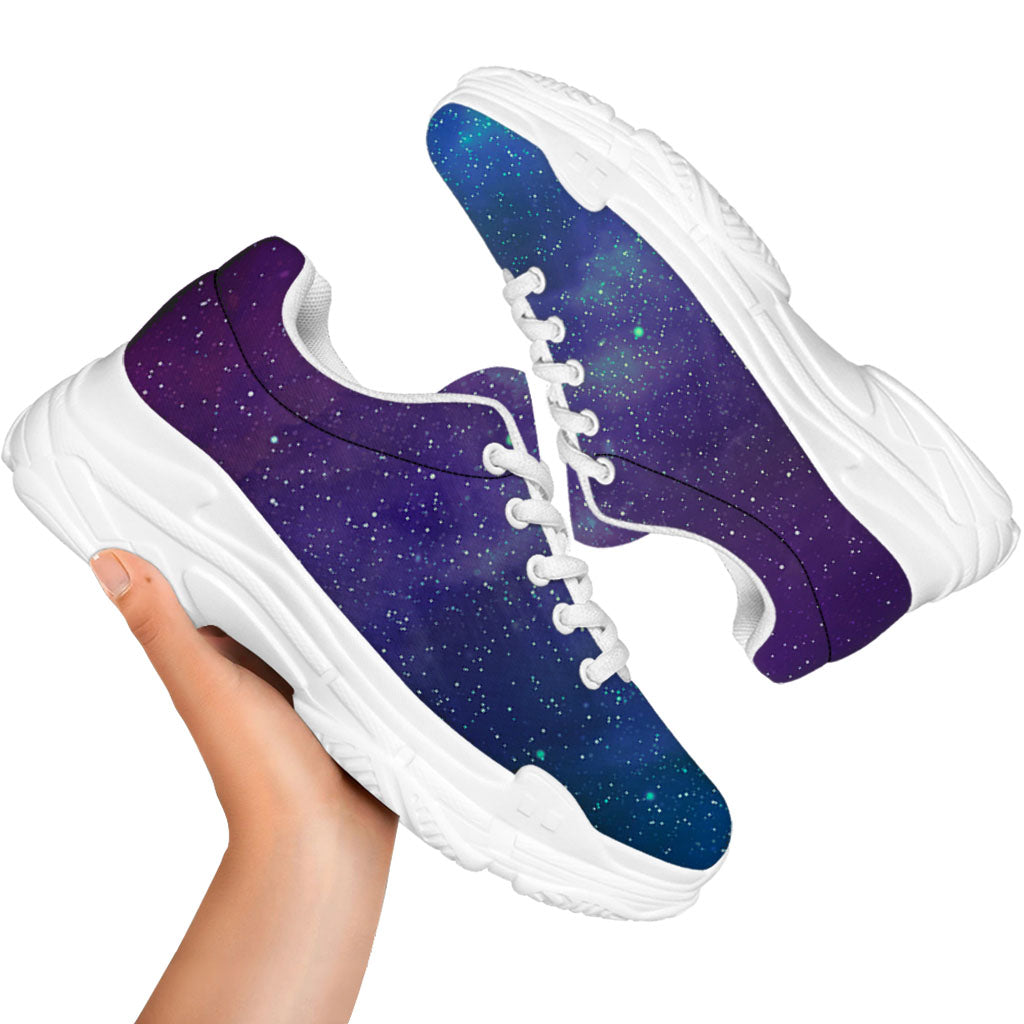 Purple Turquoise Galaxy Space Print White Chunky Shoes