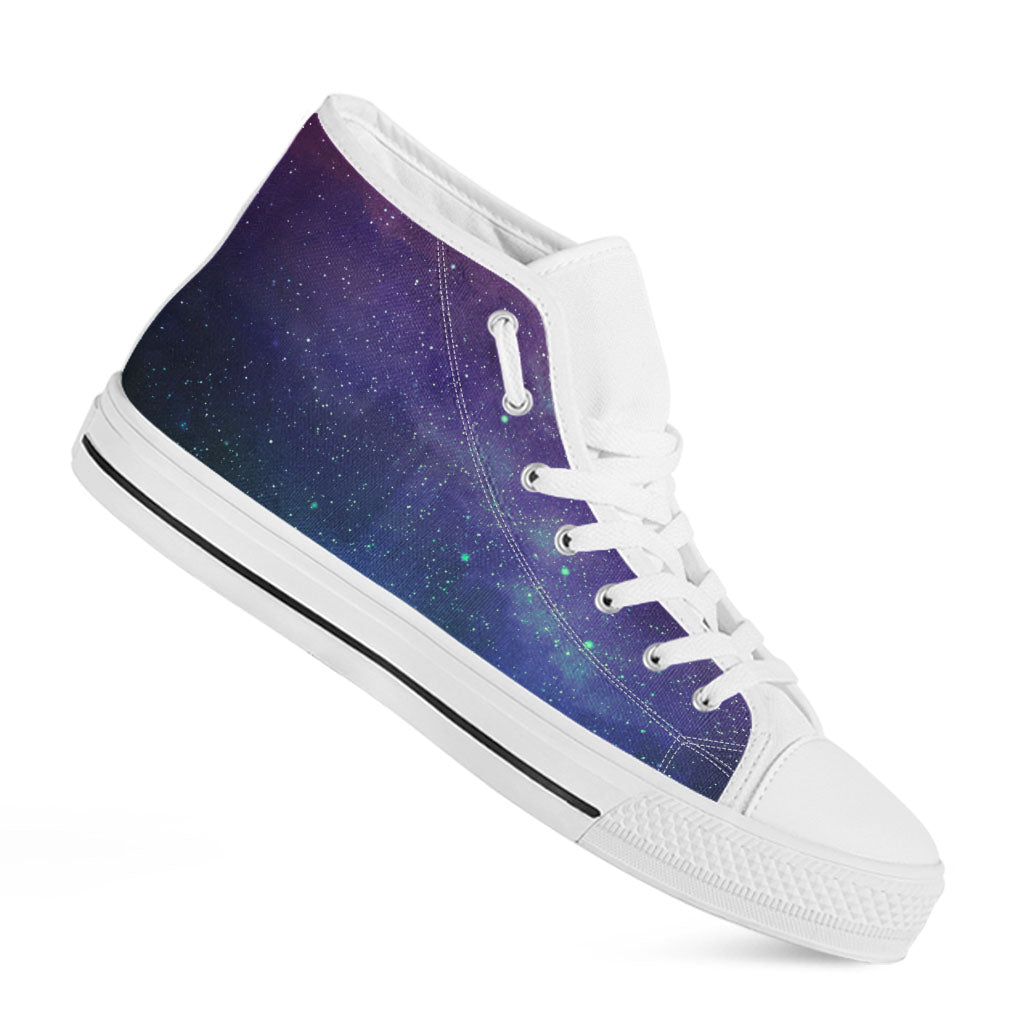 Purple Turquoise Galaxy Space Print White High Top Sneakers