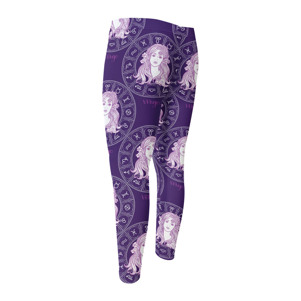 Purple Virgo Zodiac Pattern Print Men's Compression Pants