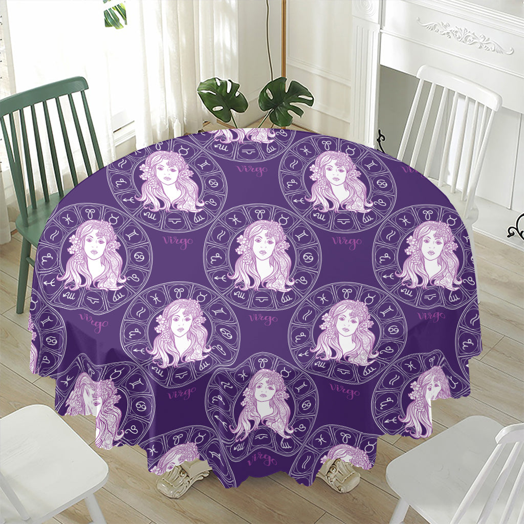 Purple Virgo Zodiac Pattern Print Waterproof Round Tablecloth