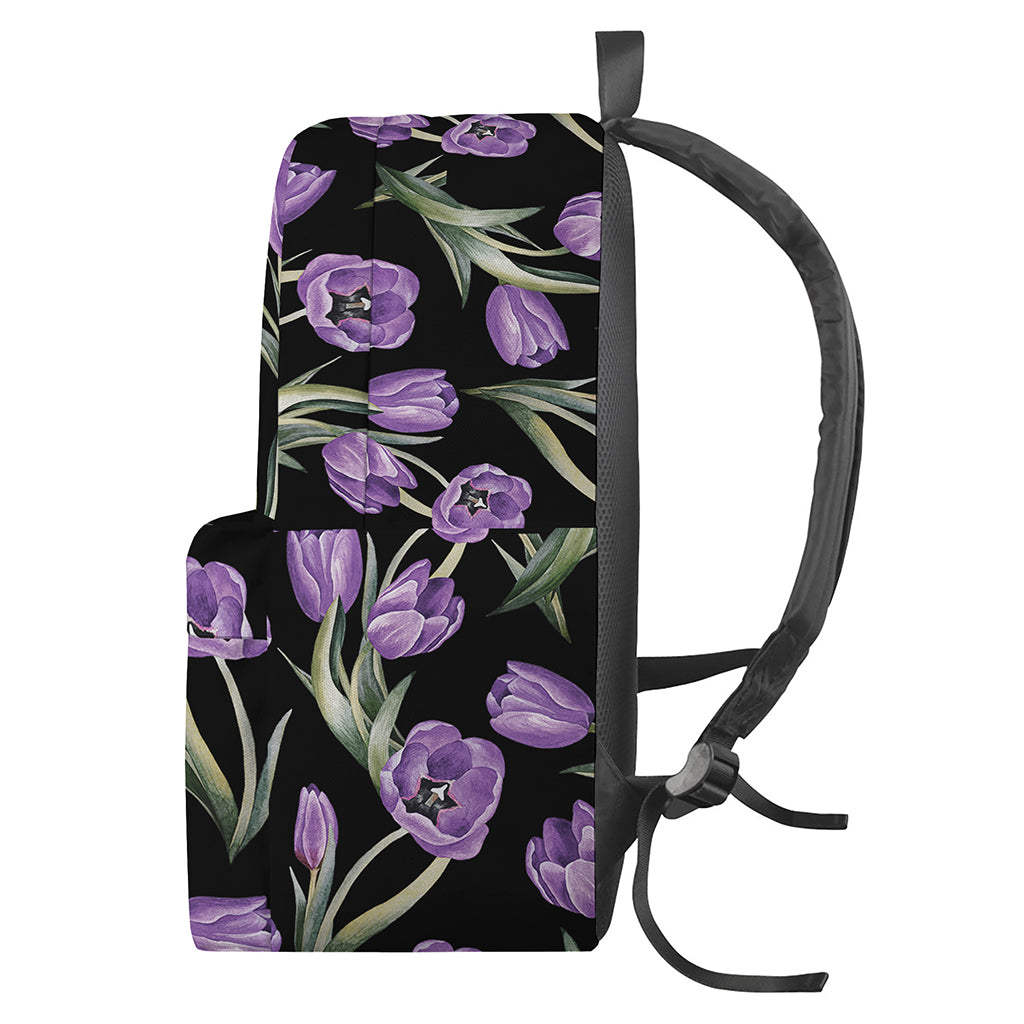Purple Watercolor Tulip Pattern Print Backpack