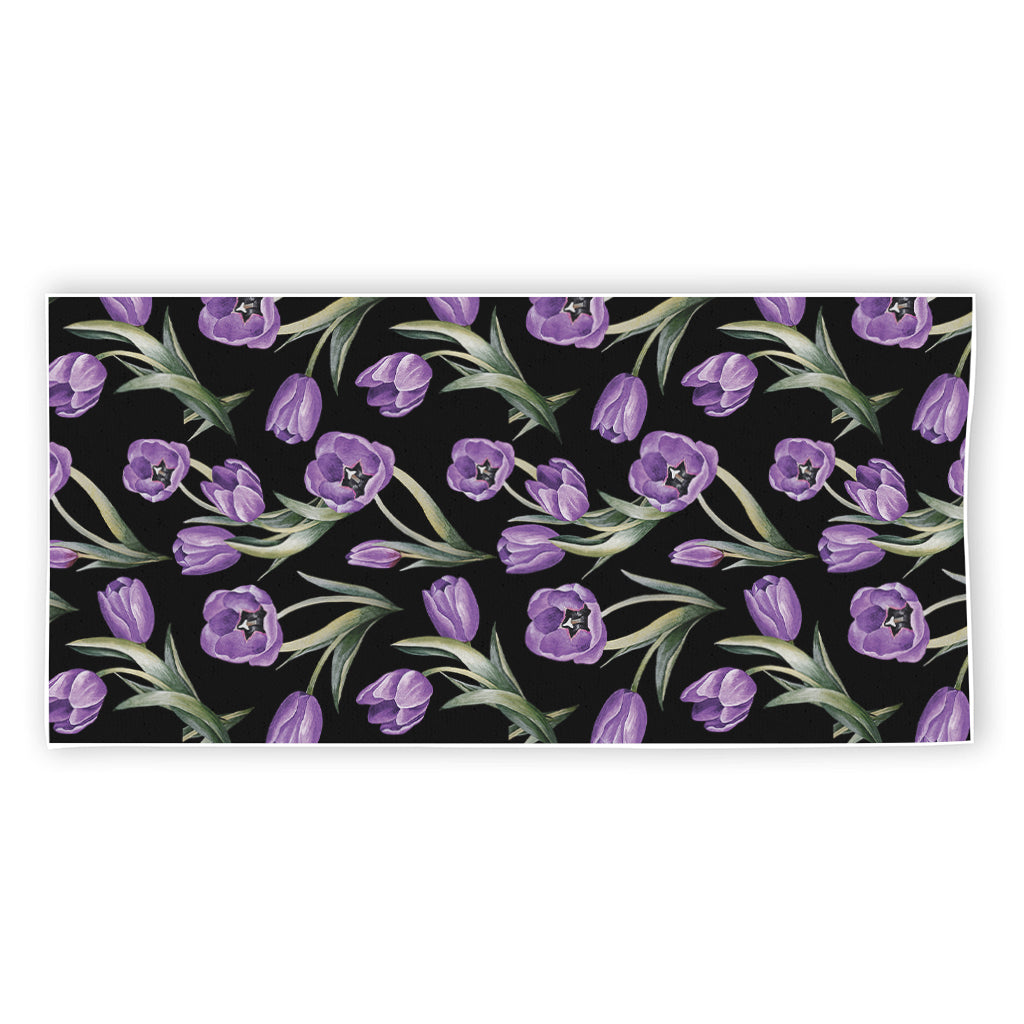 Purple Watercolor Tulip Pattern Print Beach Towel
