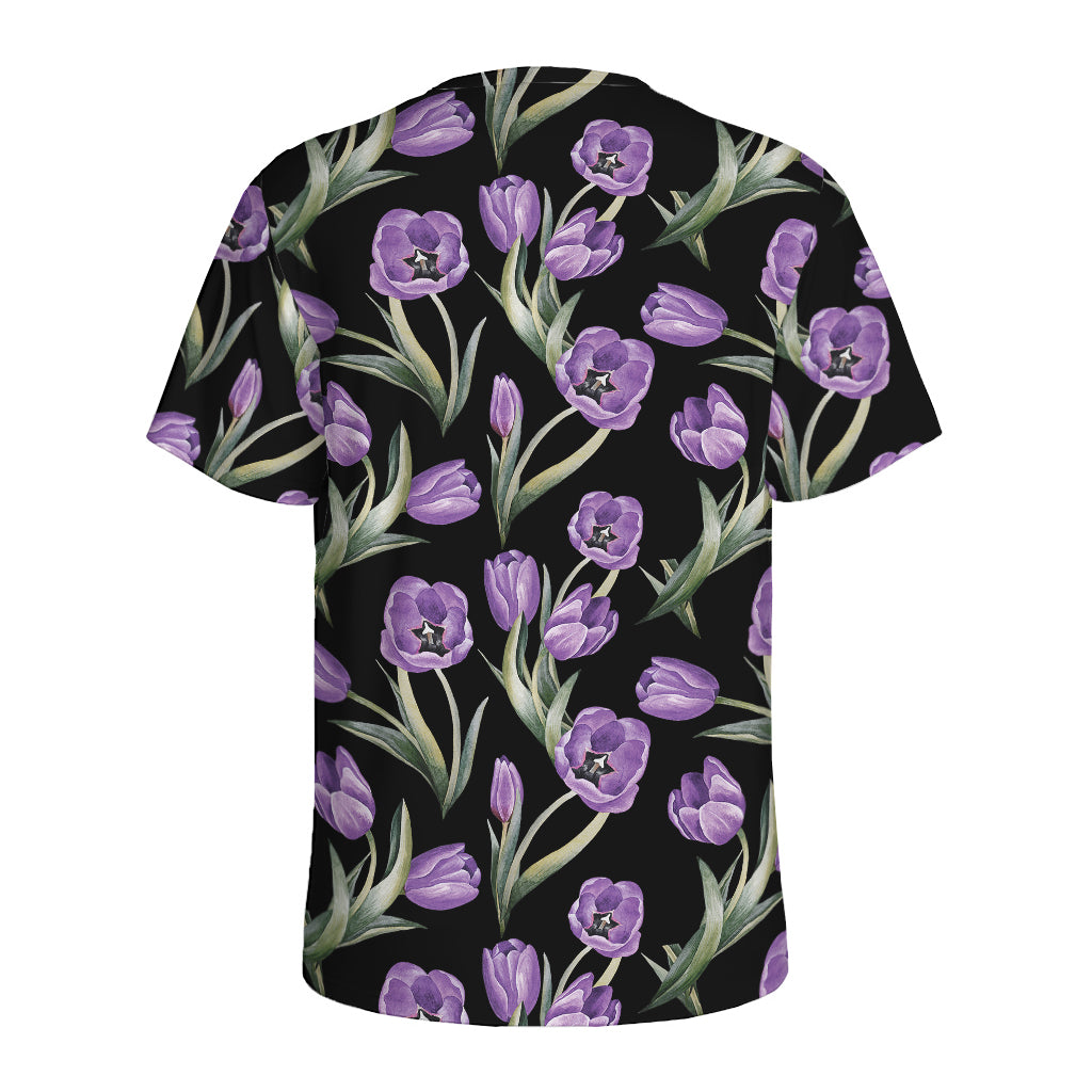 Purple Watercolor Tulip Pattern Print Men's Sports T-Shirt