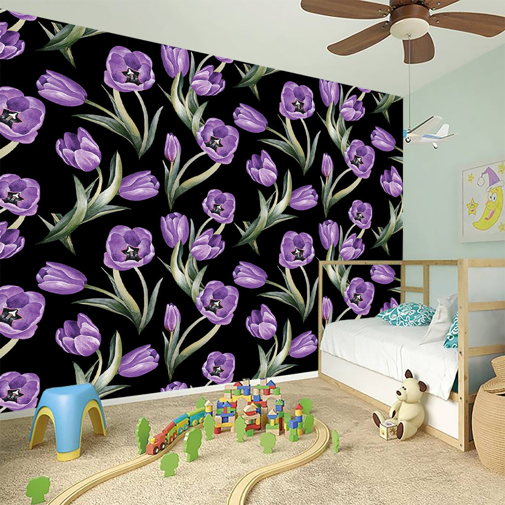 Purple Watercolor Tulip Pattern Print Wall Sticker
