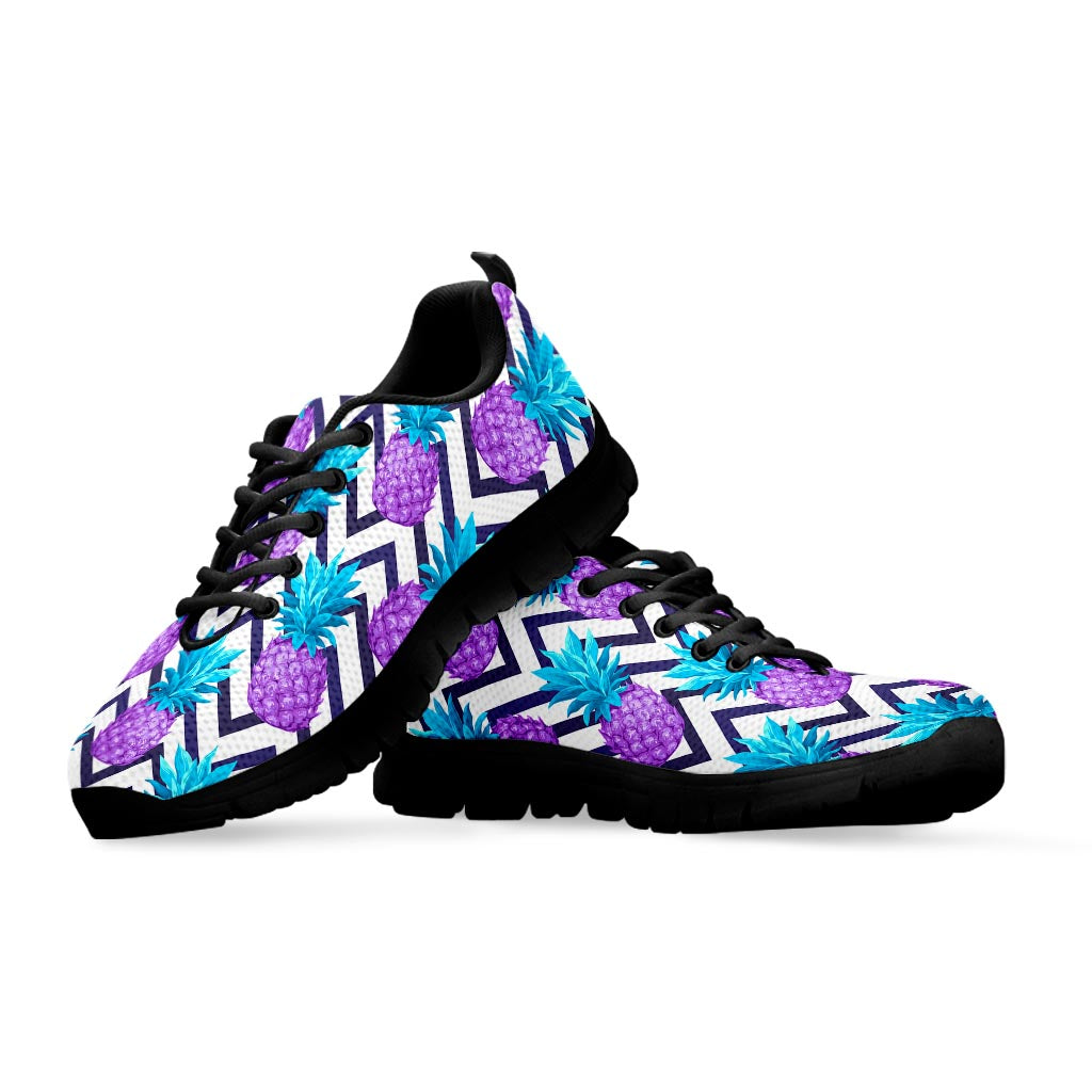 Purple Zig Zag Pineapple Pattern Print Black Running Shoes