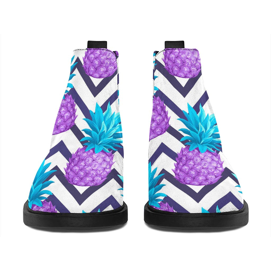 Purple Zig Zag Pineapple Pattern Print Flat Ankle Boots