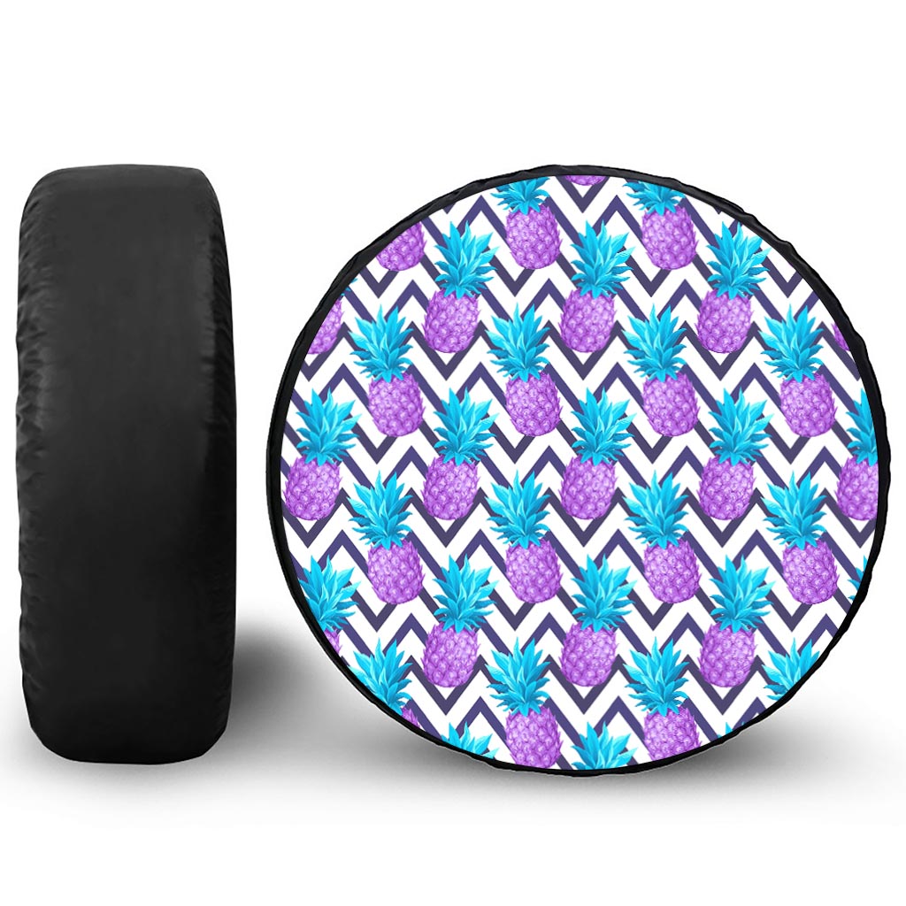 Purple Zig Zag Pineapple Pattern Print Tire Cover