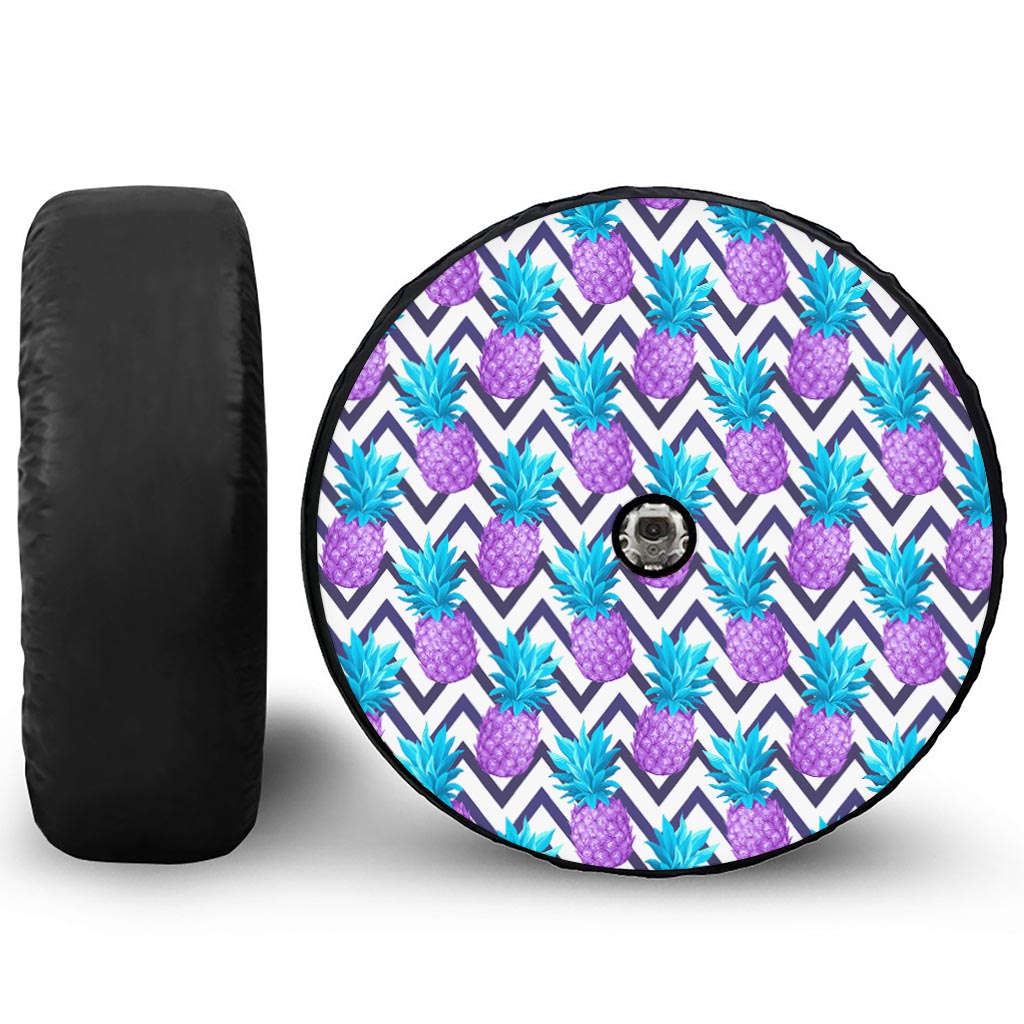 Purple Zig Zag Pineapple Pattern Print Tire Cover With Camera Hole
