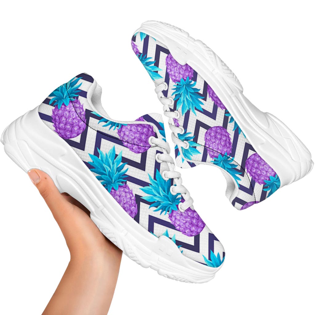 Purple Zig Zag Pineapple Pattern Print White Chunky Shoes