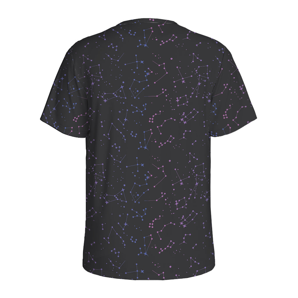 Purple Zodiac Stars Pattern Print Men's Sports T-Shirt