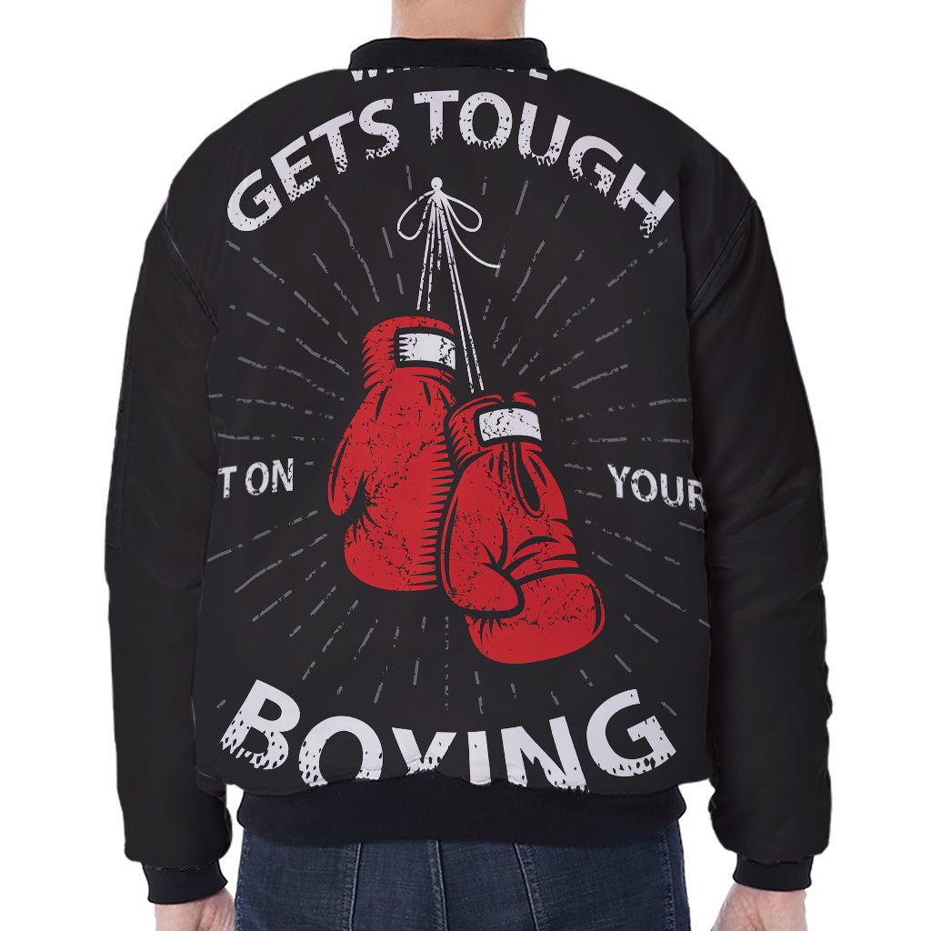 Put On Your Boxing Gloves Print Zip Sleeve Bomber Jacket
