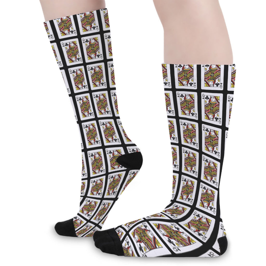 Queen Of Clubs Pattern Print Long Socks