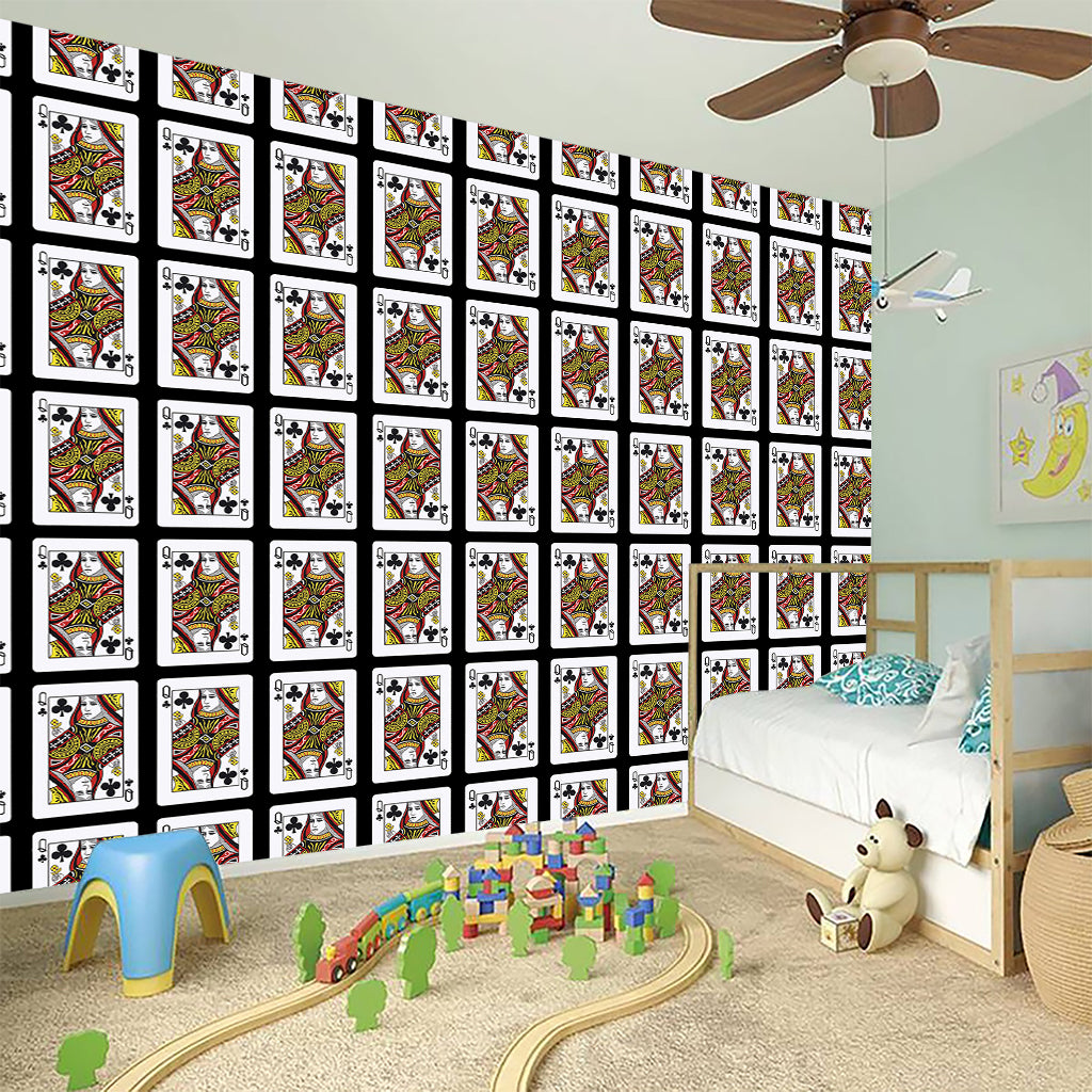 Queen Of Clubs Pattern Print Wall Sticker