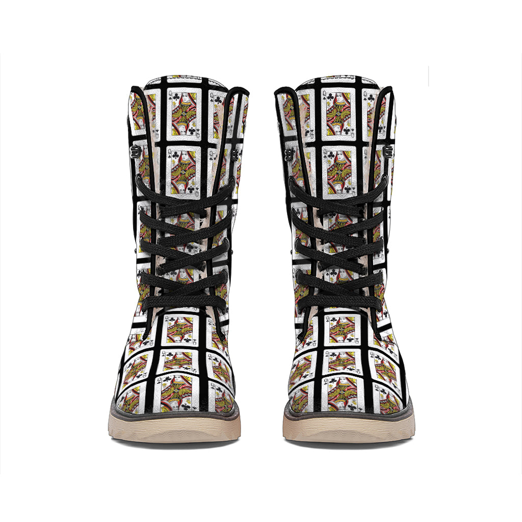 Queen Of Clubs Pattern Print Winter Boots