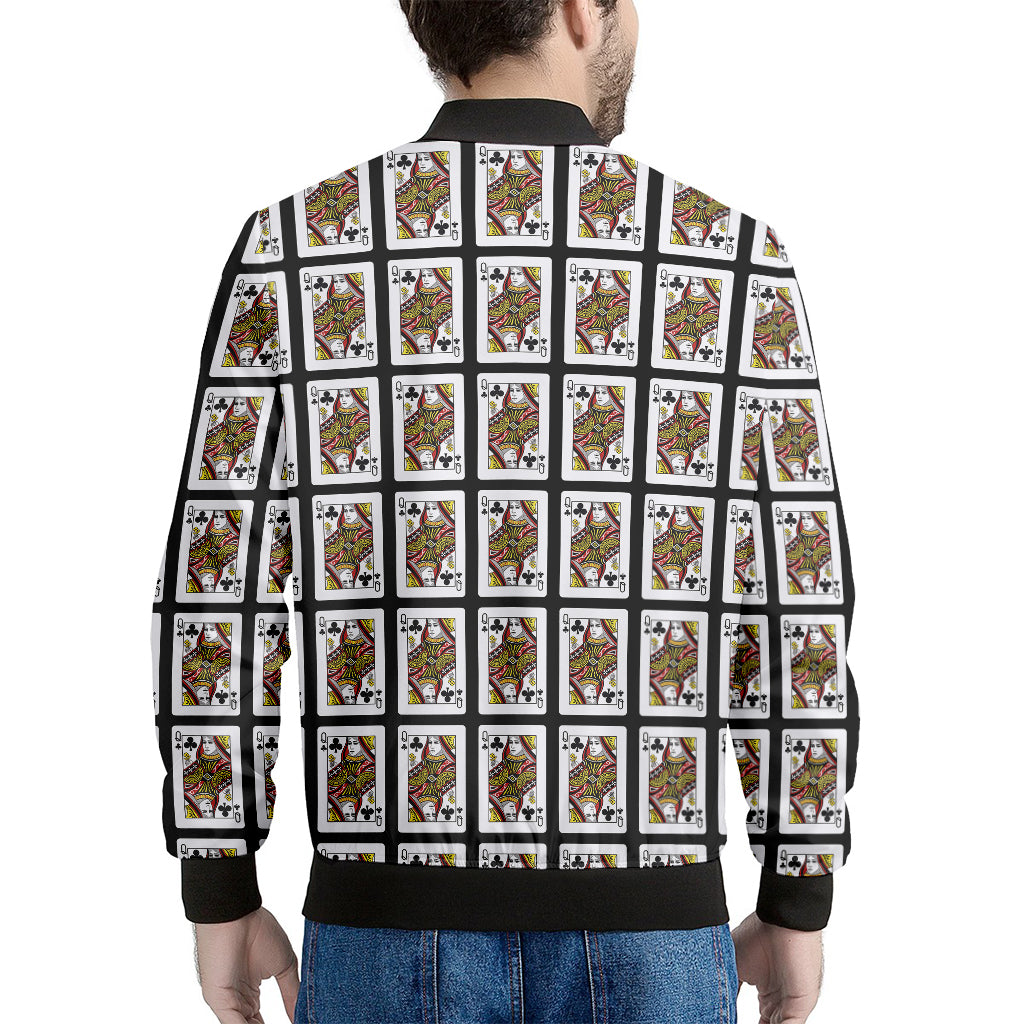 Queen Of Clubs Playing Card Pattern Print Men's Bomber Jacket