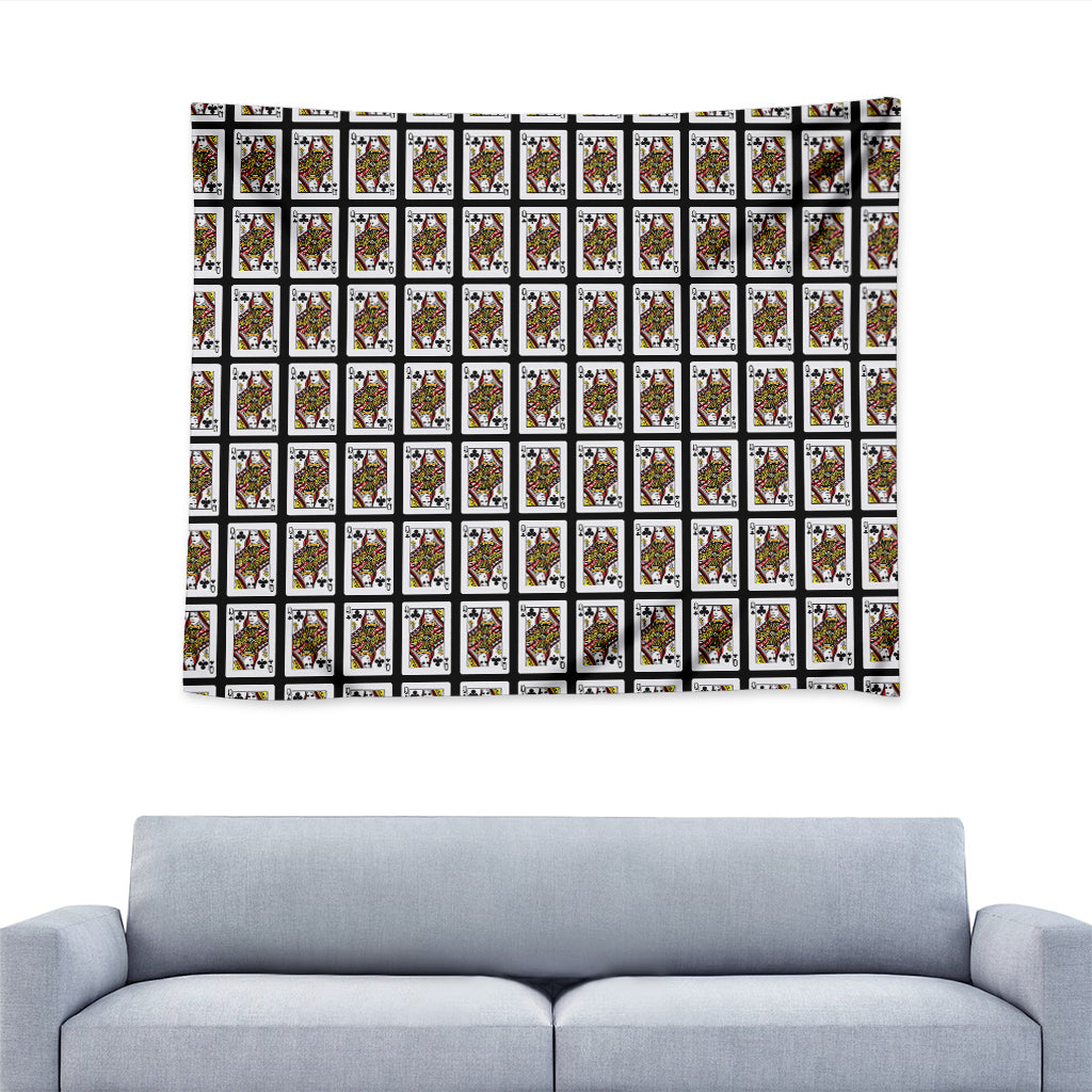 Queen Of Clubs Playing Card Pattern Print Tapestry