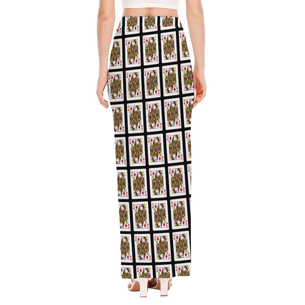 Queen Of Diamonds Pattern Print High Slit Maxi Skirt