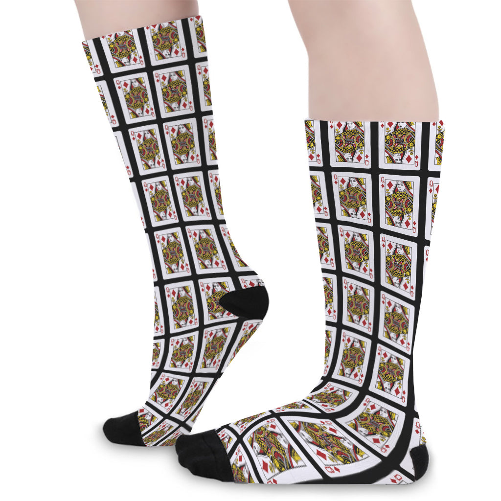 Queen Of Diamonds Pattern Print Long Socks