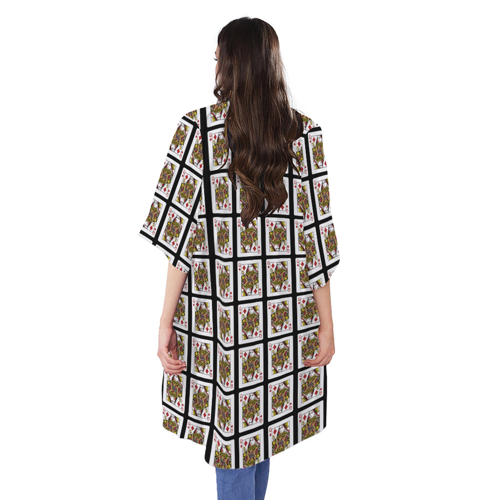 Queen Of Diamonds Pattern Print Open Front Beach Cover Up