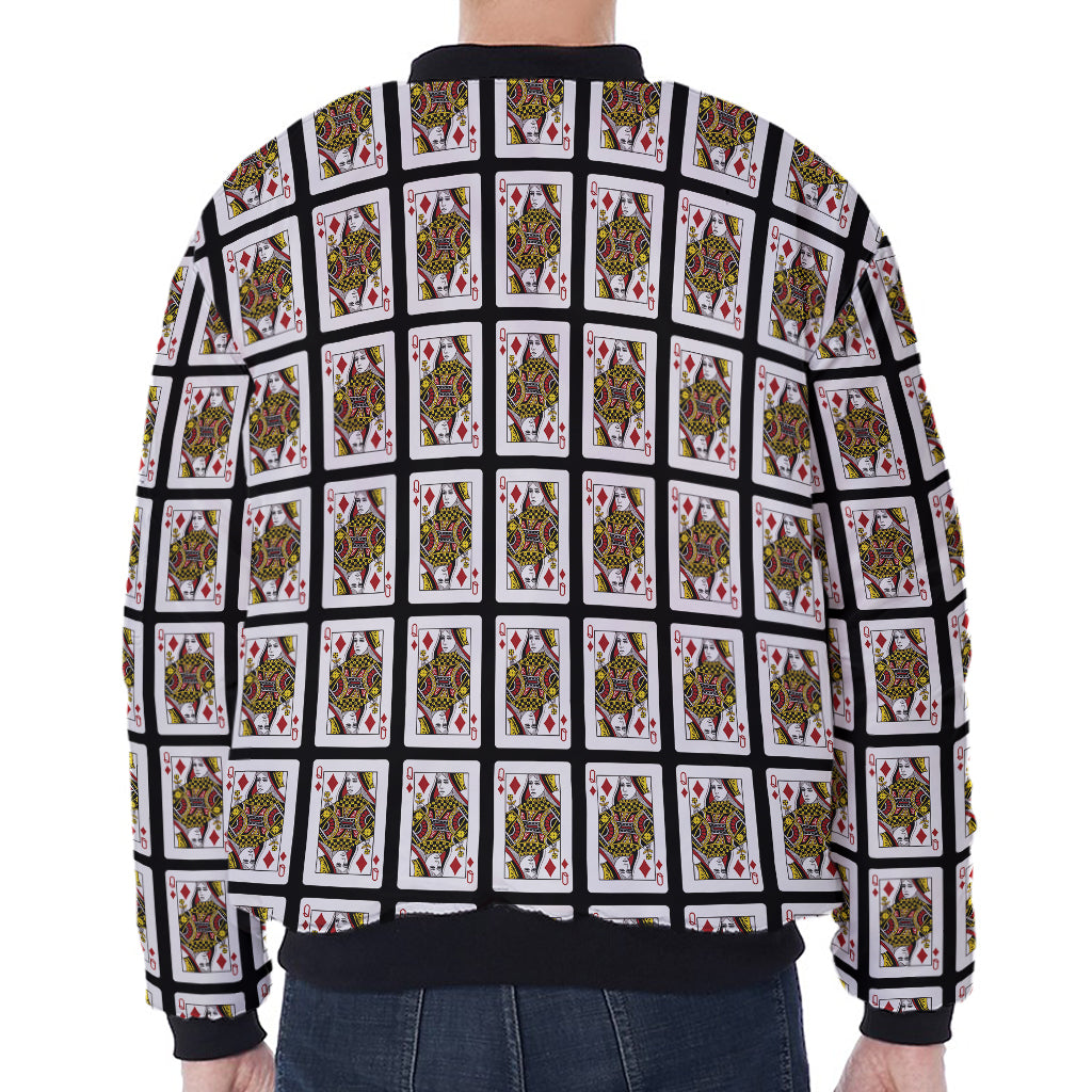 Queen Of Diamonds Pattern Print Zip Sleeve Bomber Jacket