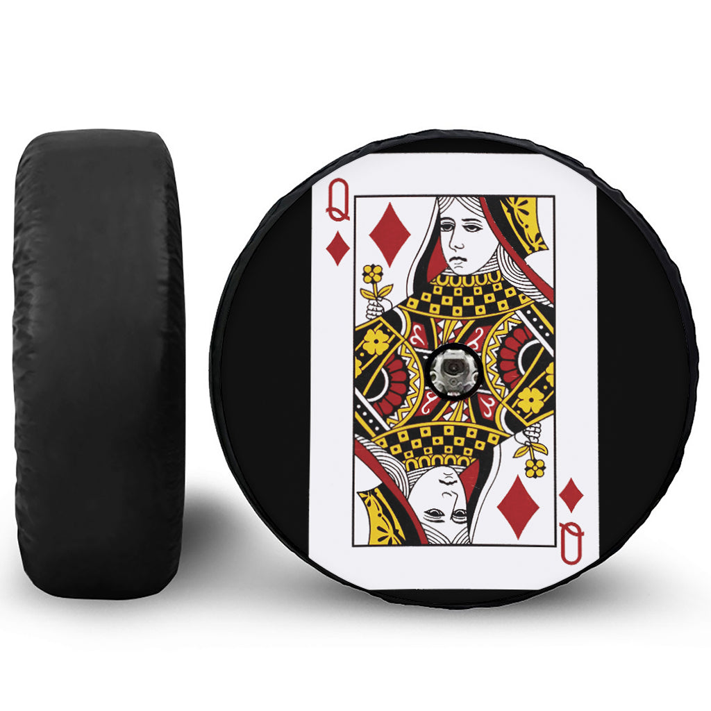 Queen Of Diamonds Playing Card Print Tire Cover With Camera Hole