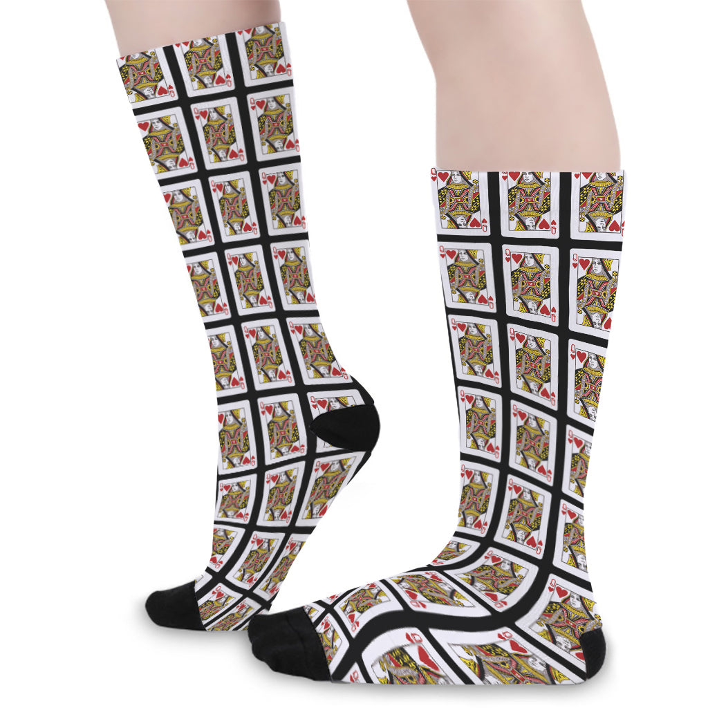 Queen Of Hearts Pattern Print Long Socks