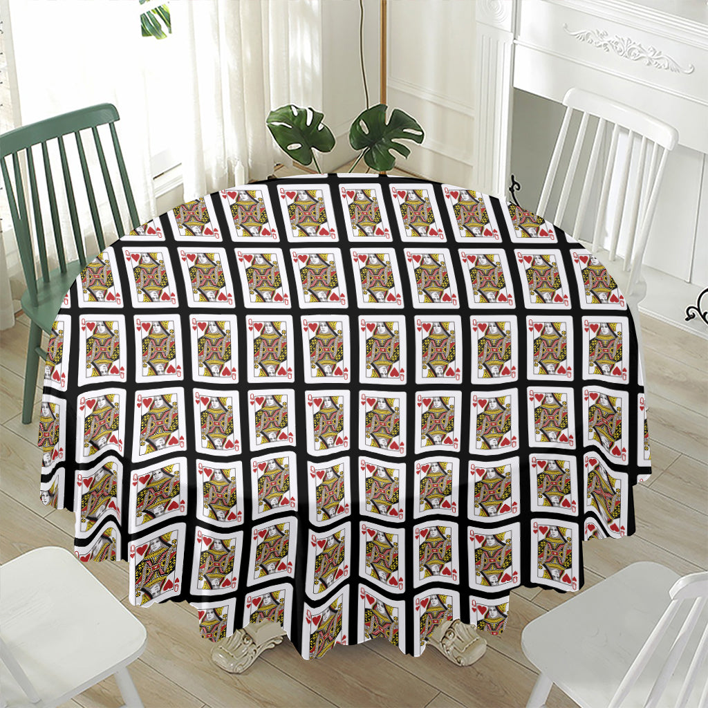 Queen Of Hearts Pattern Print Waterproof Round Tablecloth
