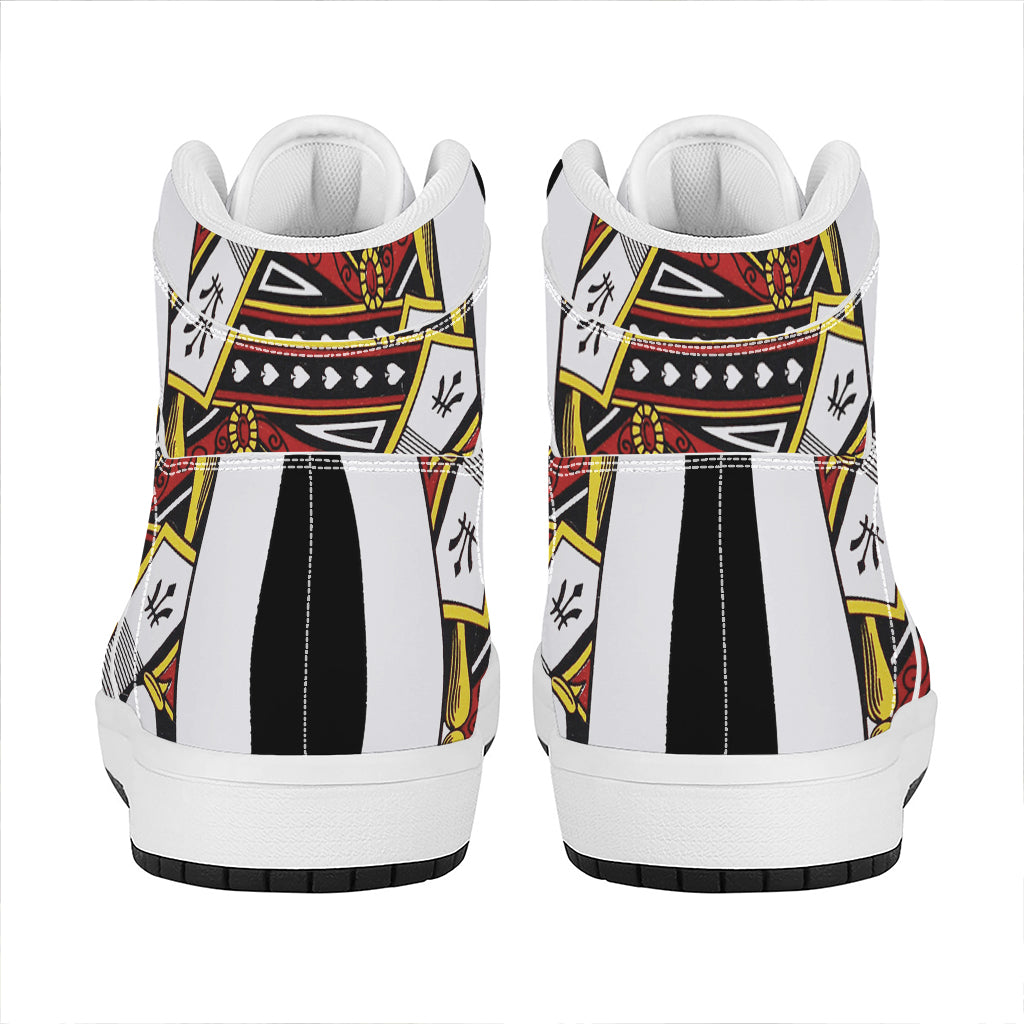 Queen Of Spades Playing Card Print High Top Leather Sneakers