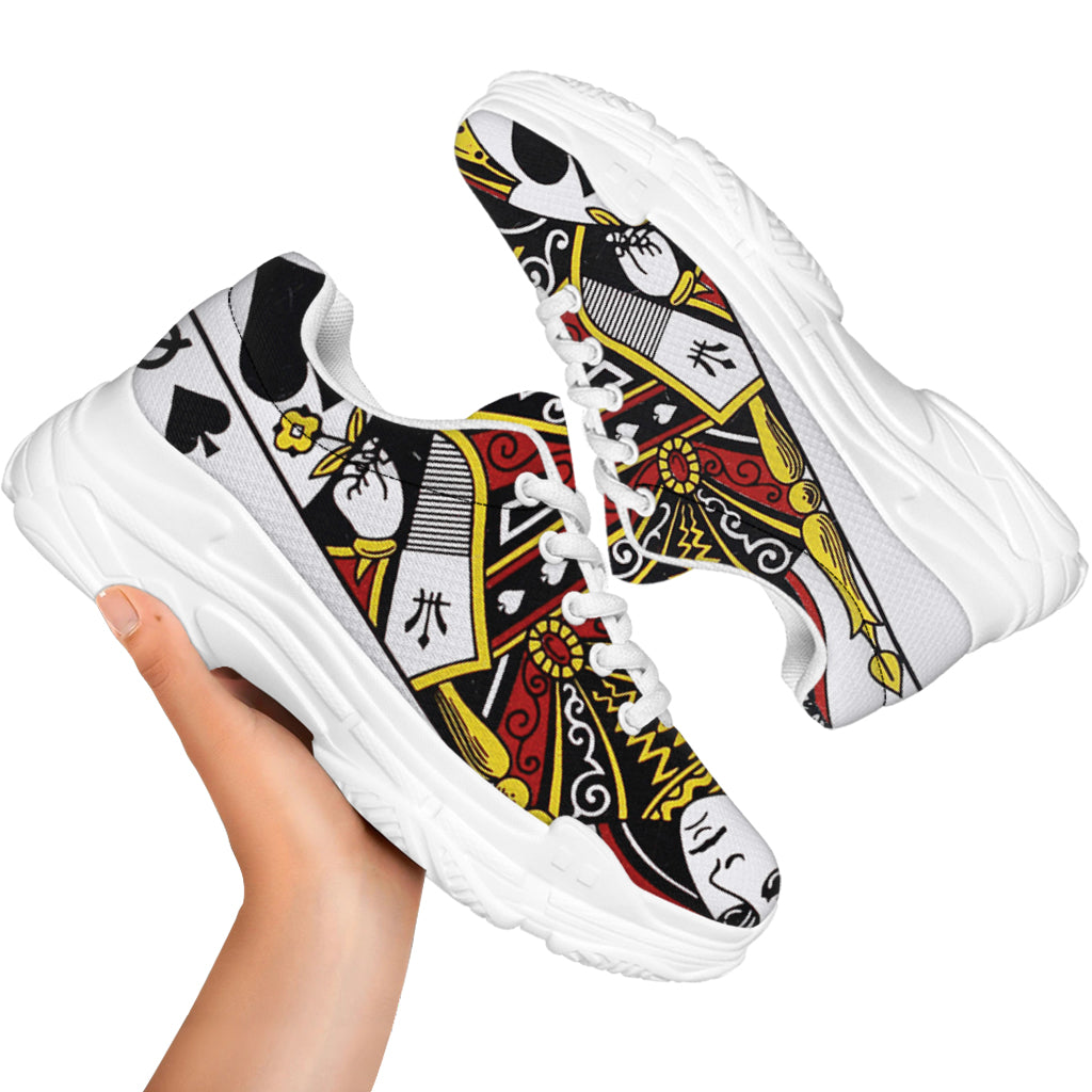 Queen Of Spades Playing Card Print White Chunky Shoes