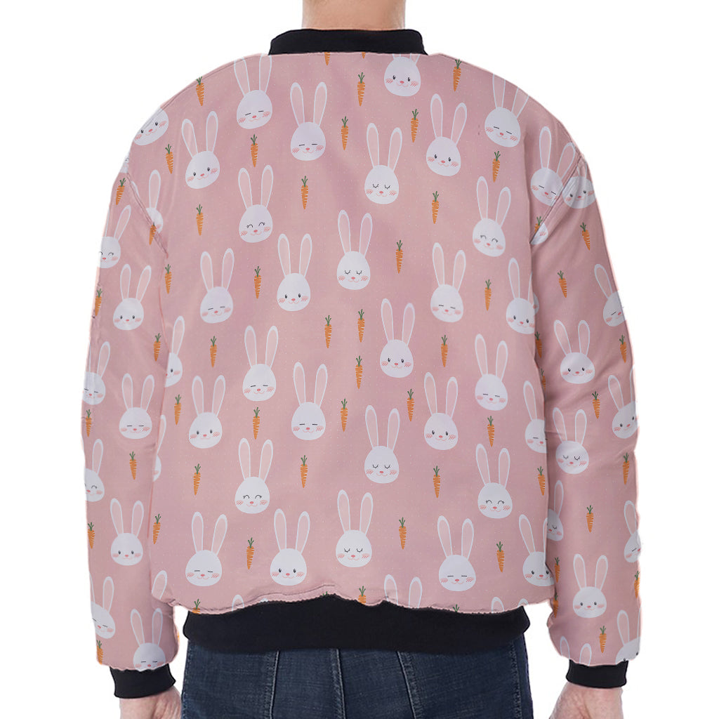 Rabbit And Carrot Pattern Print Zip Sleeve Bomber Jacket
