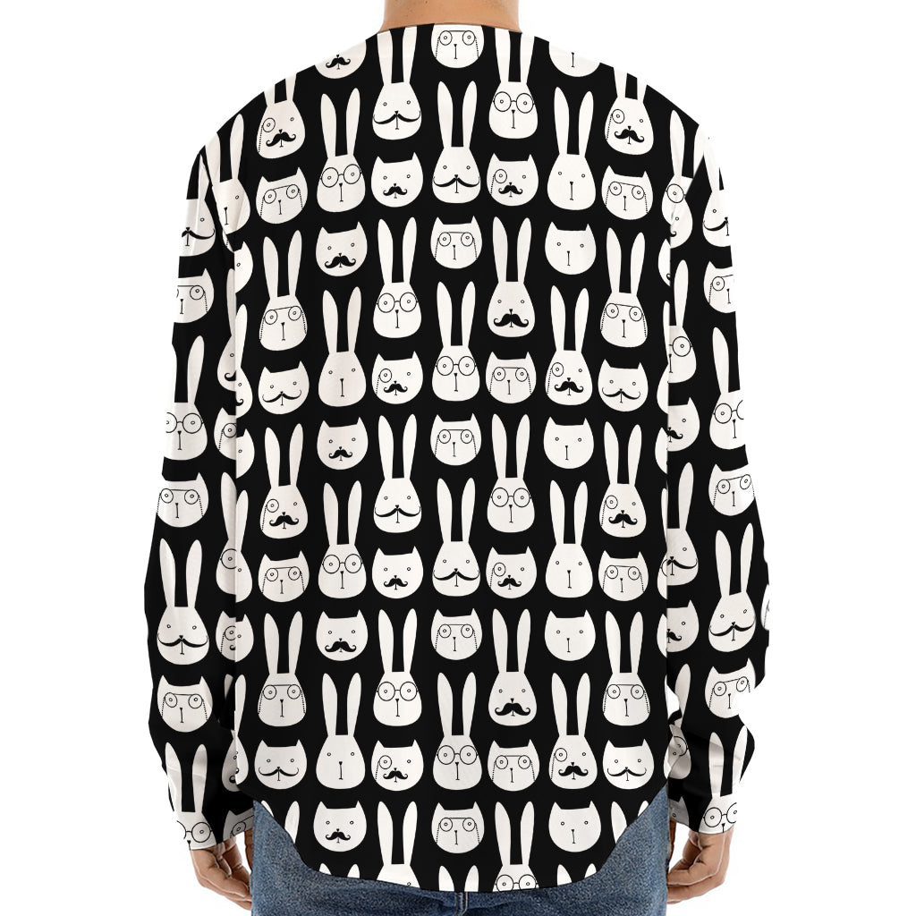 Rabbit And Cat Pattern Print Long Sleeve Baseball Jersey
