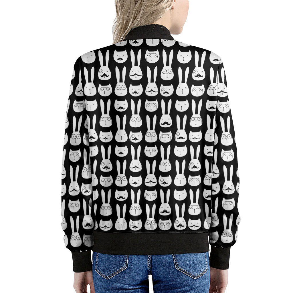 Rabbit And Cat Pattern Print Women's Bomber Jacket
