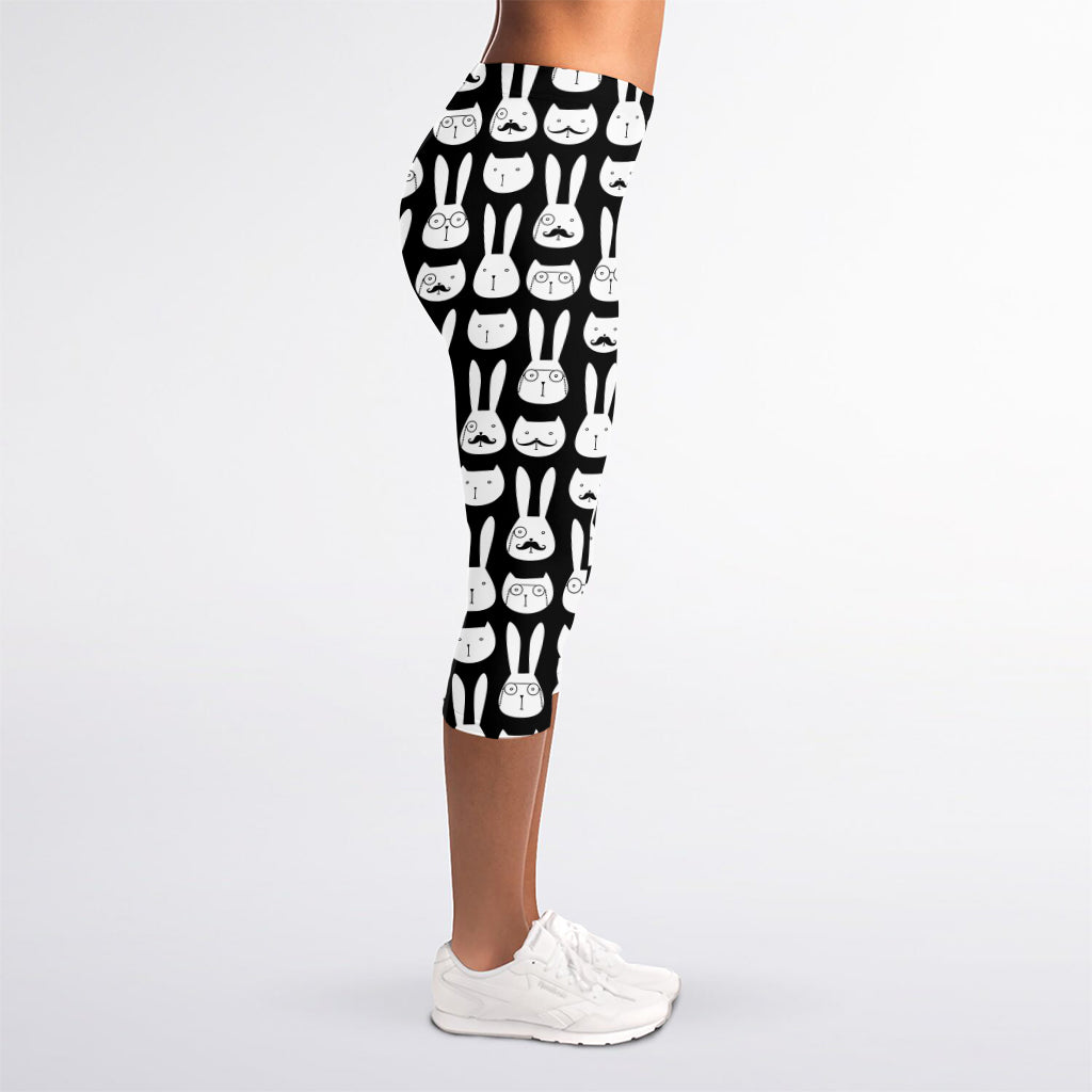 Rabbit And Cat Pattern Print Women's Capri Leggings