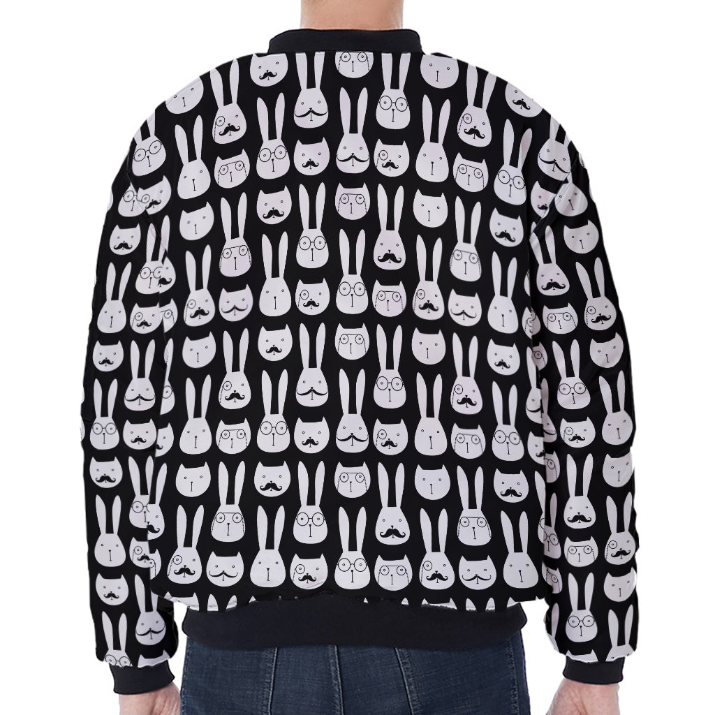 Rabbit And Cat Pattern Print Zip Sleeve Bomber Jacket