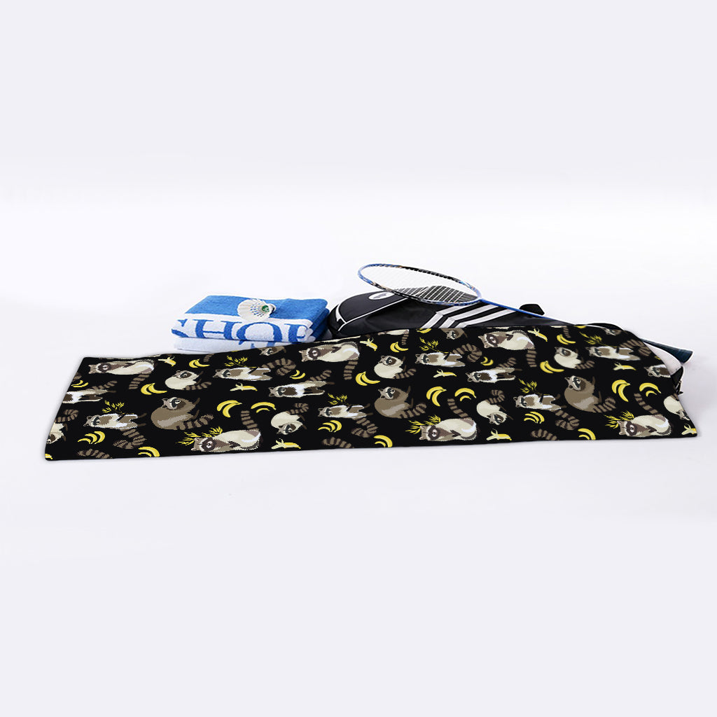 Raccoon And Banana Pattern Print Sports Towel