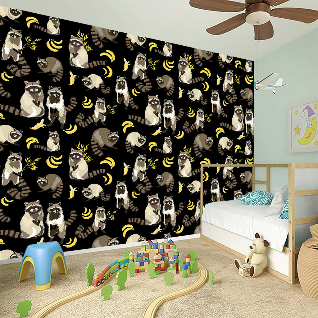 Raccoon And Banana Pattern Print Wall Sticker
