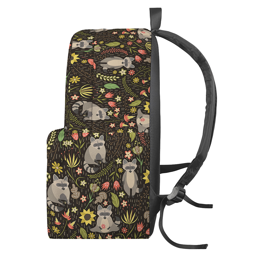 Raccoon And Floral Pattern Print Backpack