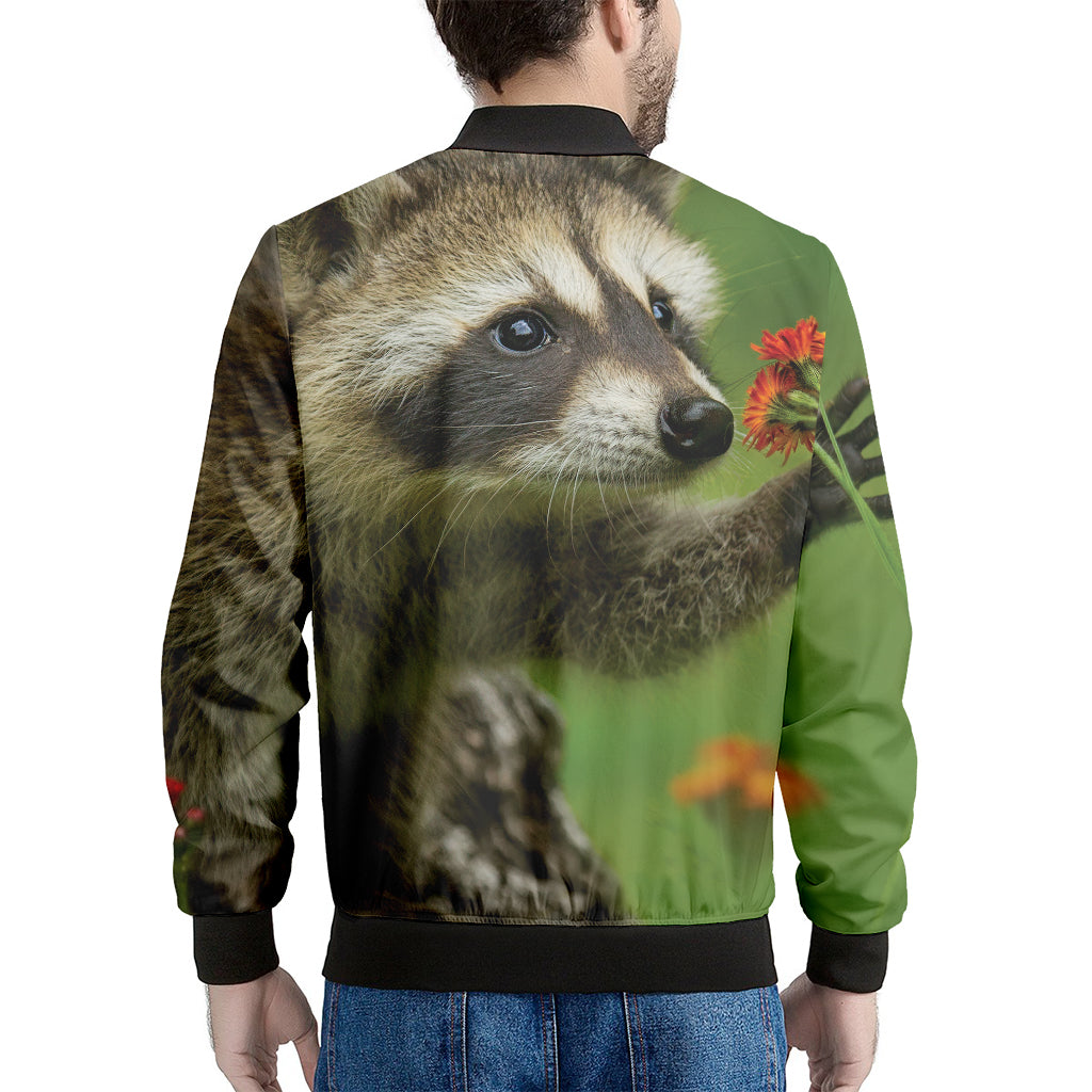 Raccoon And Flower Print Men's Bomber Jacket