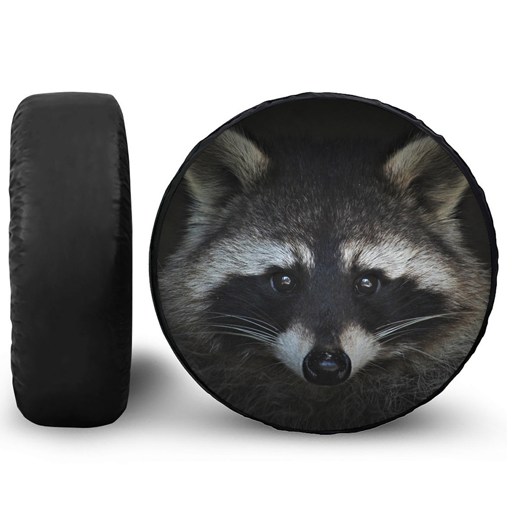 Raccoon Portrait Print Leather Spare Tire Cover