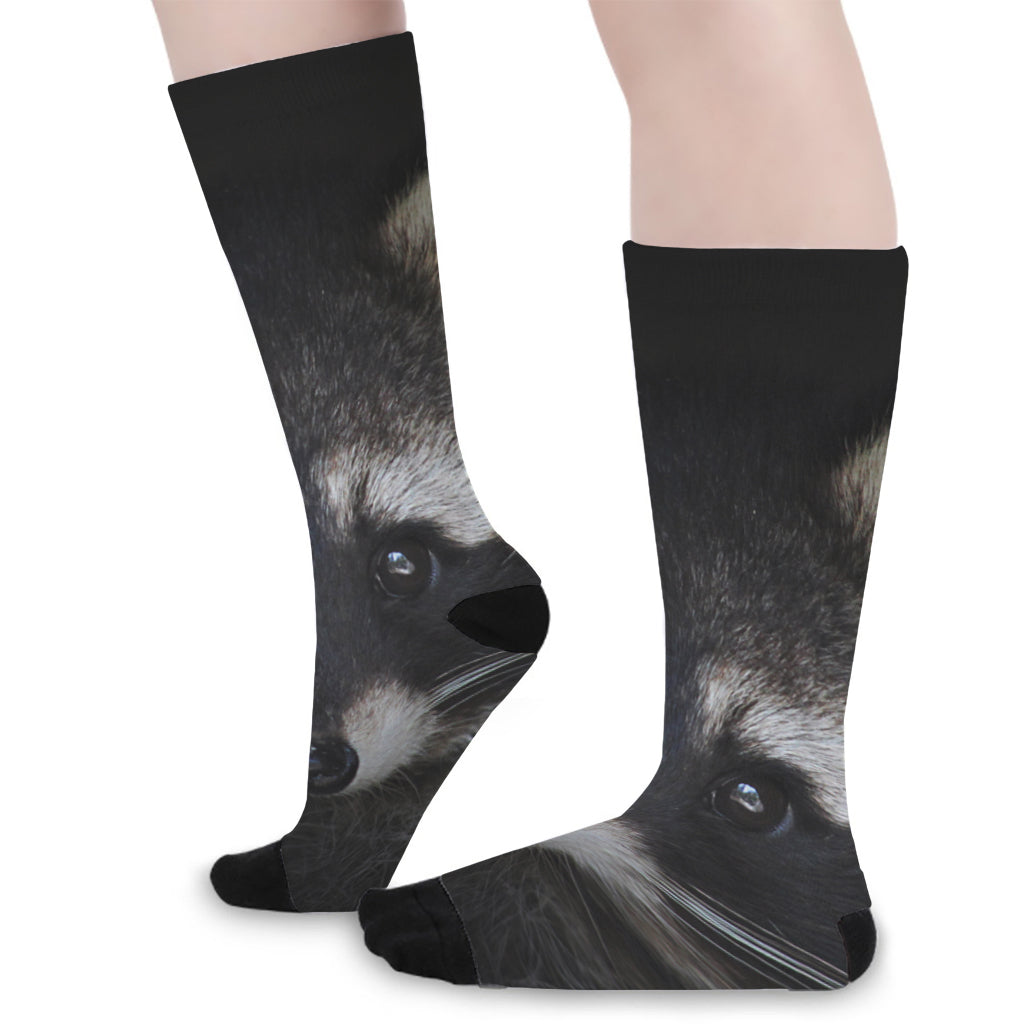 Raccoon Portrait Print Long Socks