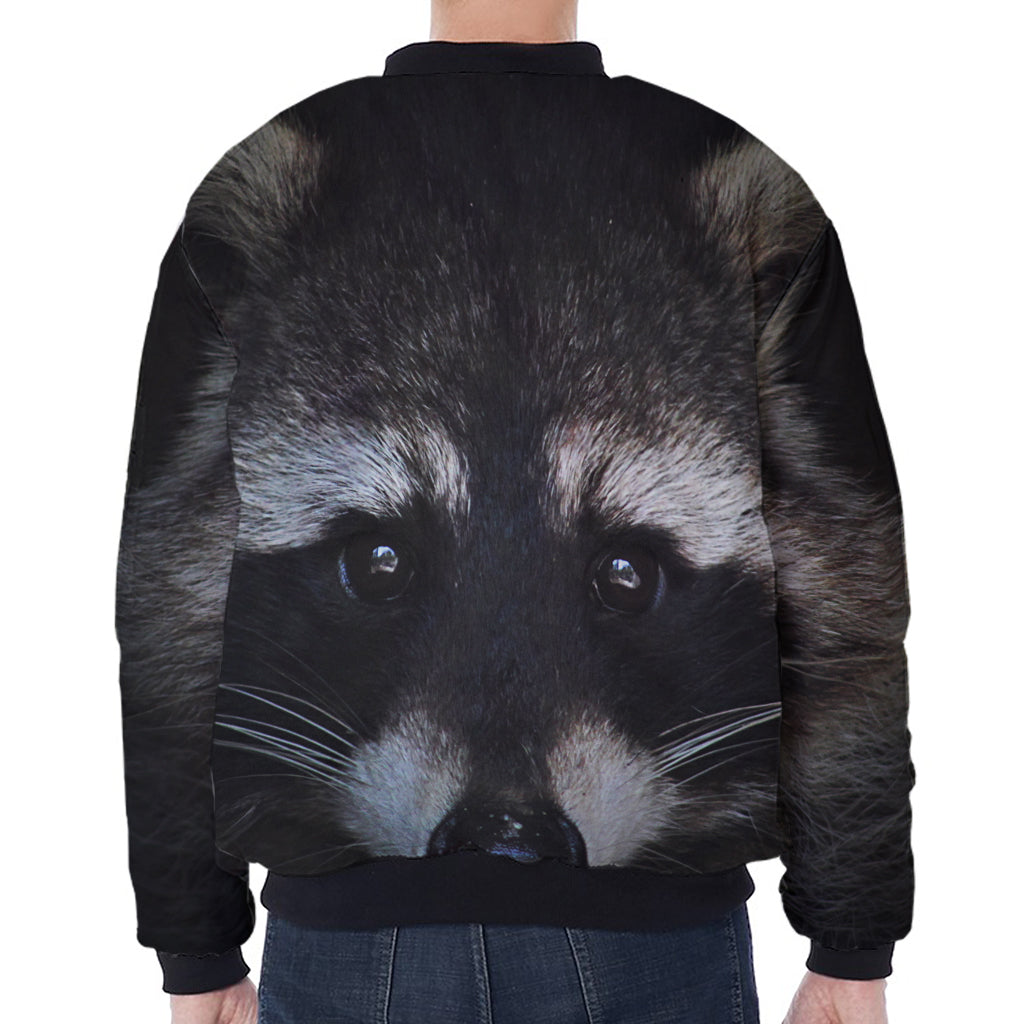 Raccoon Portrait Print Zip Sleeve Bomber Jacket