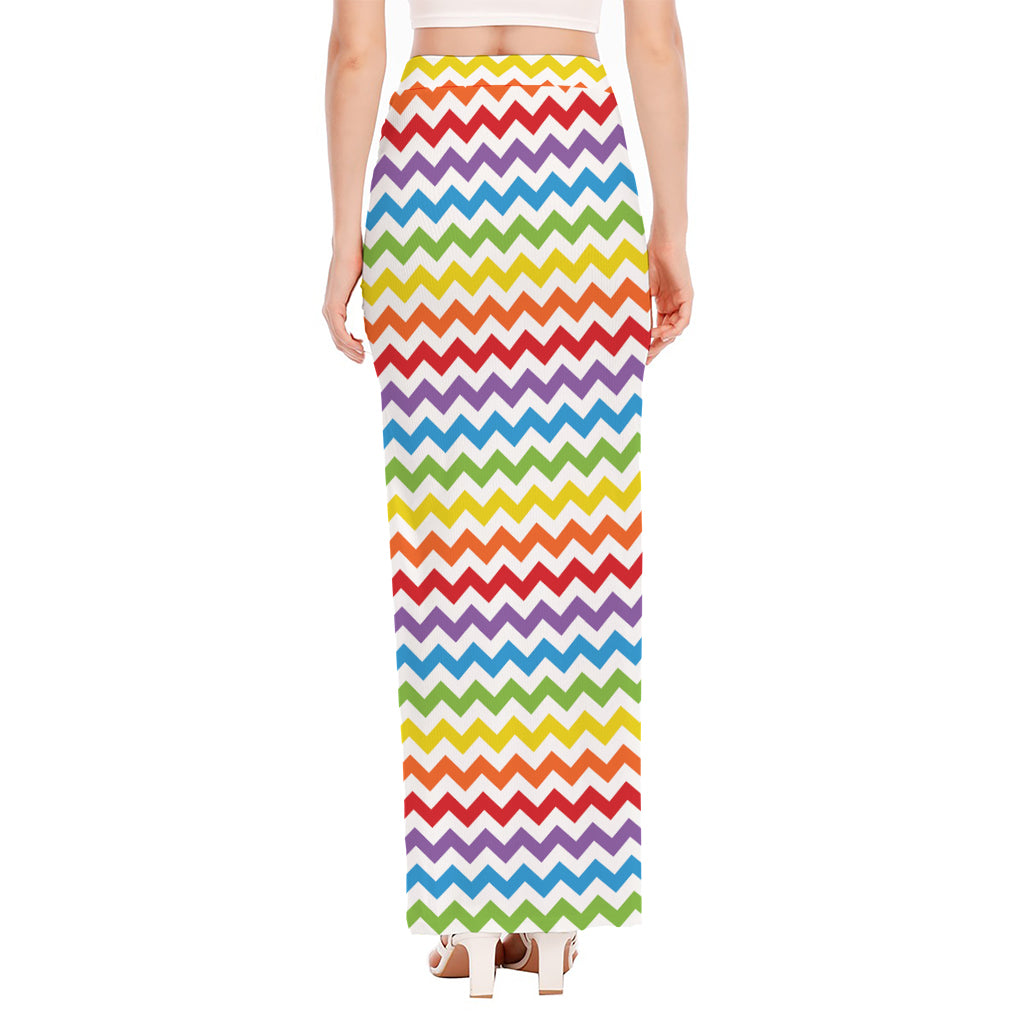 Rainbow Chevron Pattern Print High Slit Maxi Skirt