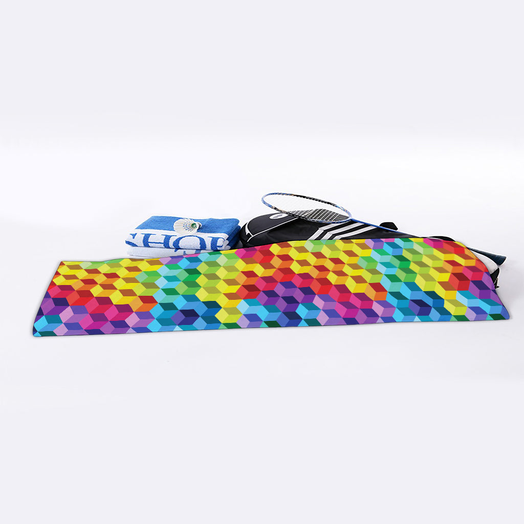 Rainbow Cubes Pattern Print Sports Towel
