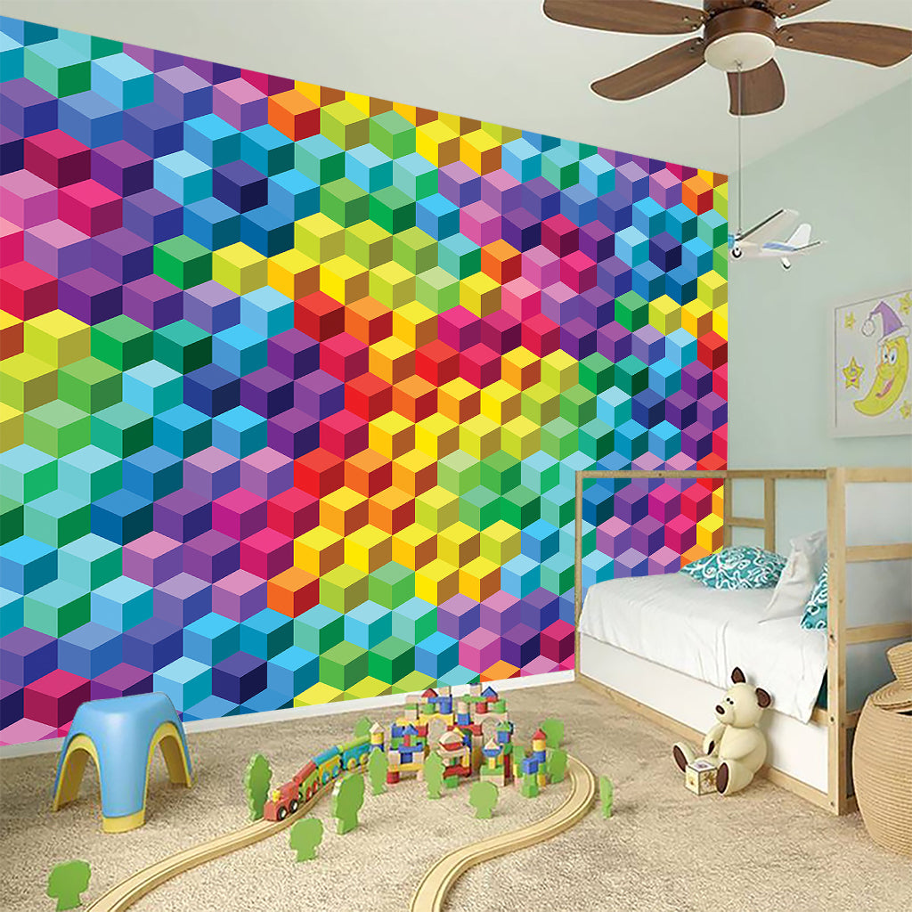 Rainbow Cubes Pattern Print Wall Sticker