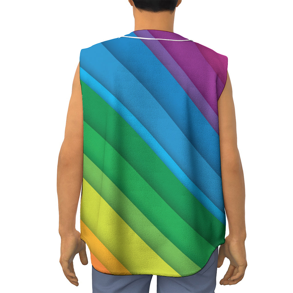 Rainbow Diagonal Lines Pattern Print Sleeveless Baseball Jersey