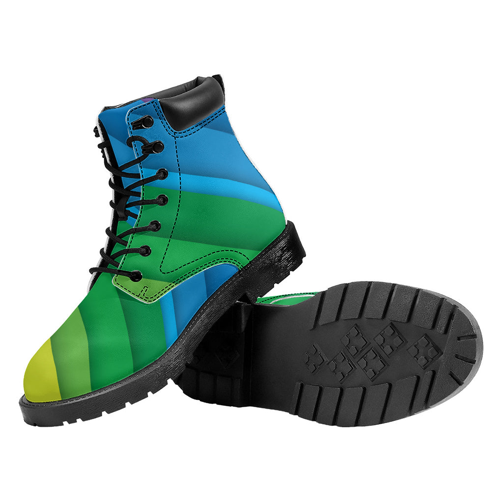 Rainbow Diagonal Lines Pattern Print Work Boots