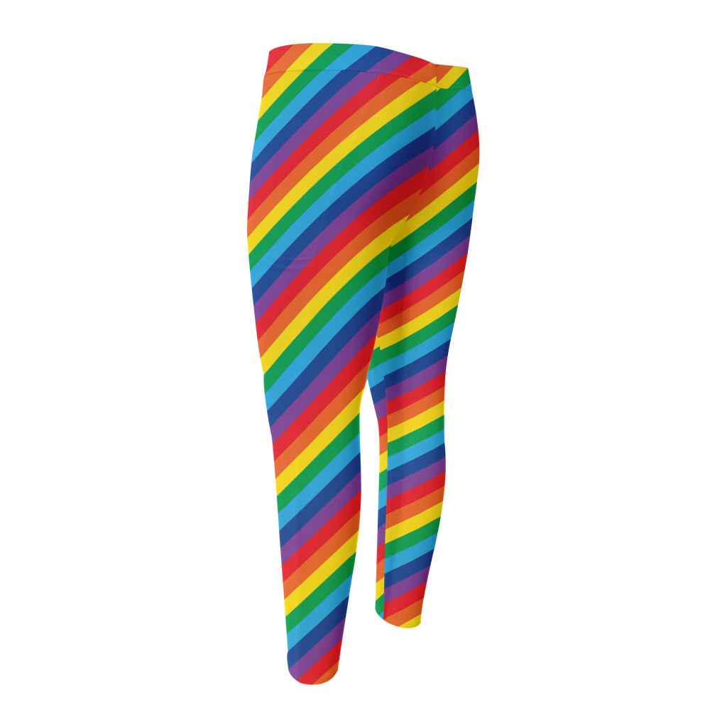 Rainbow Diagonal Striped Pattern Print Men's Compression Pants